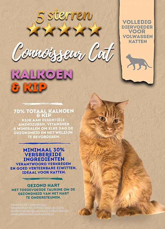 5 STERREN Connoisseur kattenbrokjes  70% kalkoen/kip 1500gr en 5 kilo